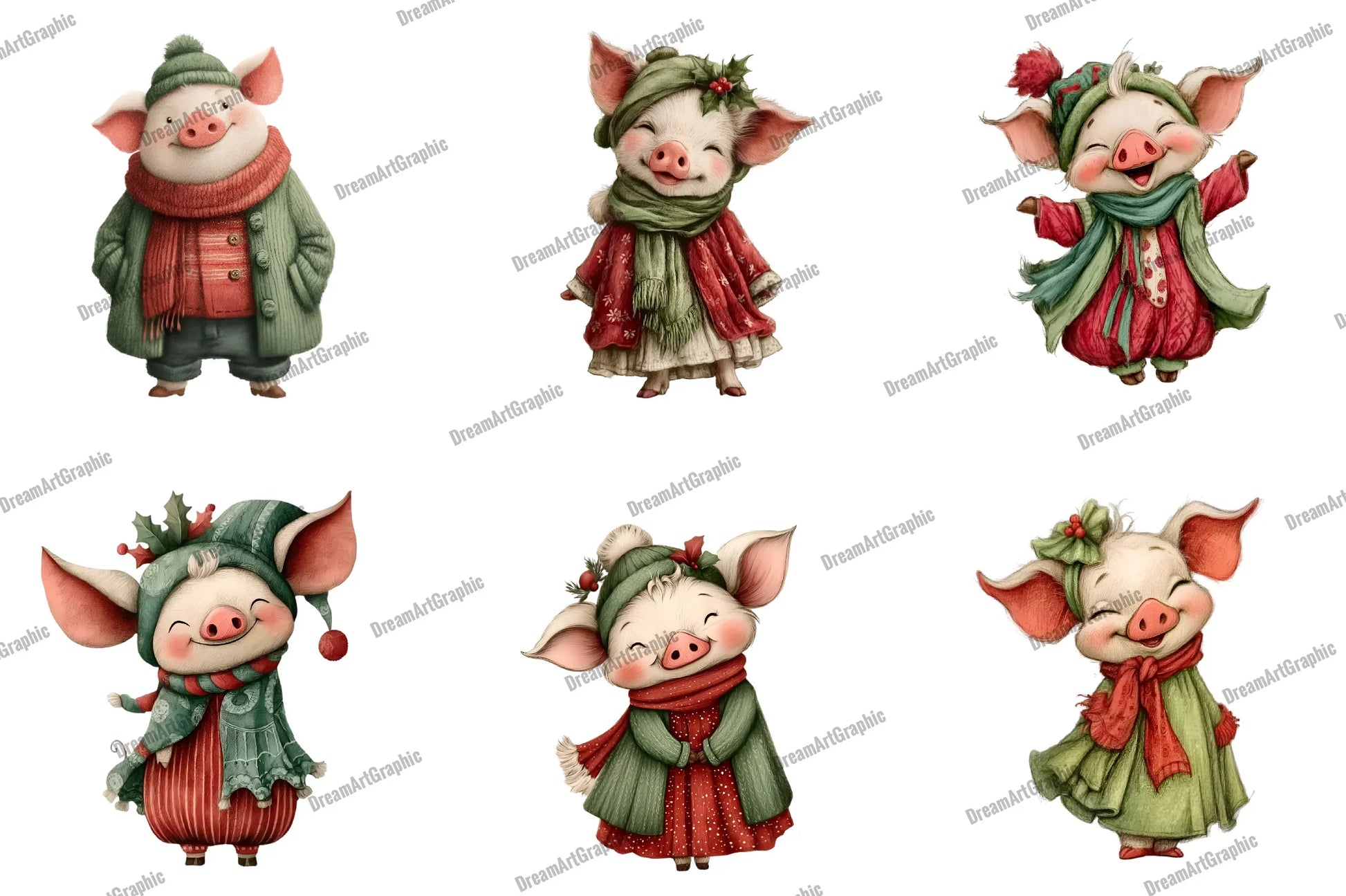 Cute Christmas Piglet Clipart Bundle - CraftNest - Digital Crafting and Art