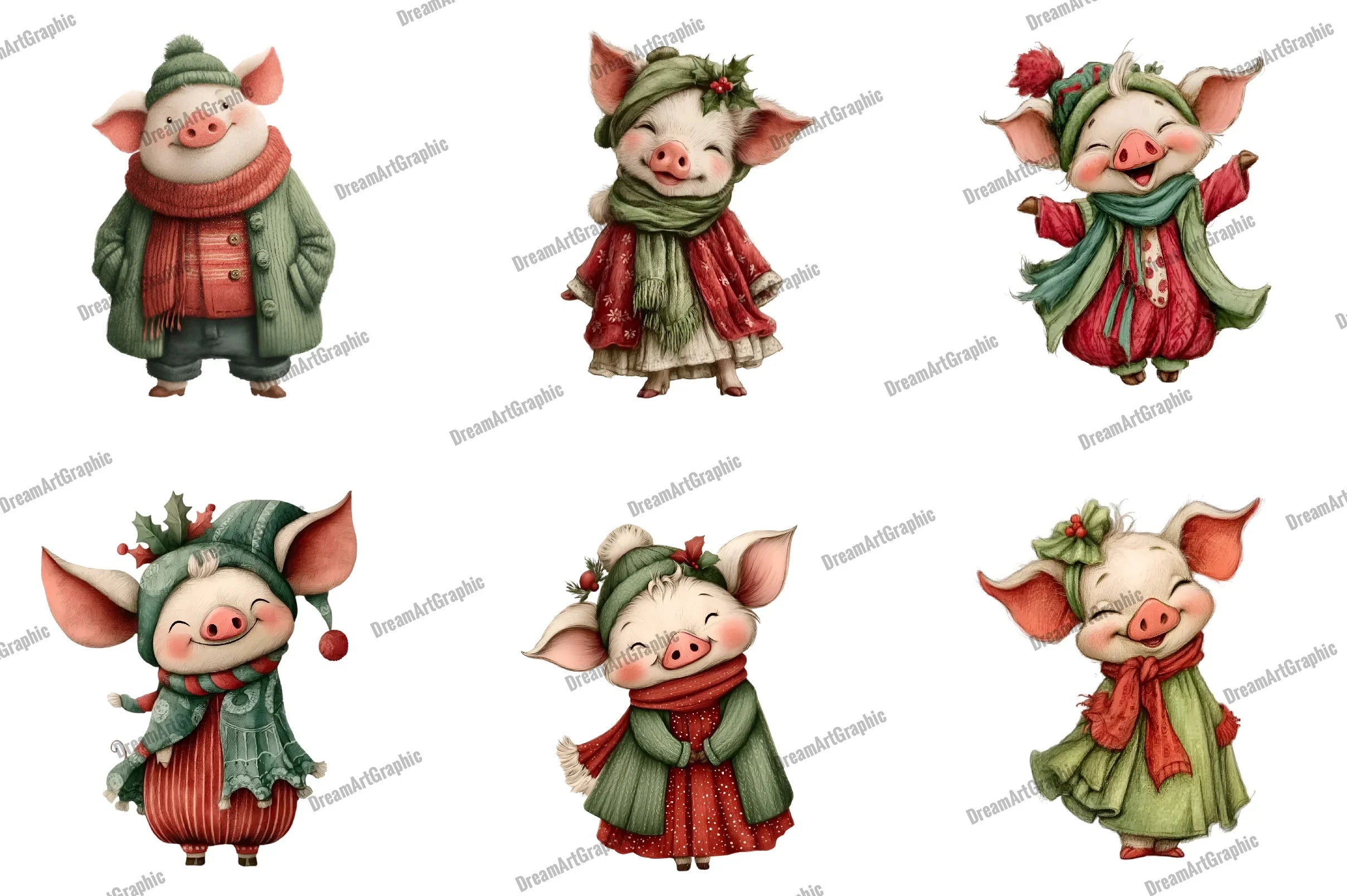 Cute Christmas Piglet Clipart Bundle - CraftNest - Digital Crafting and Art