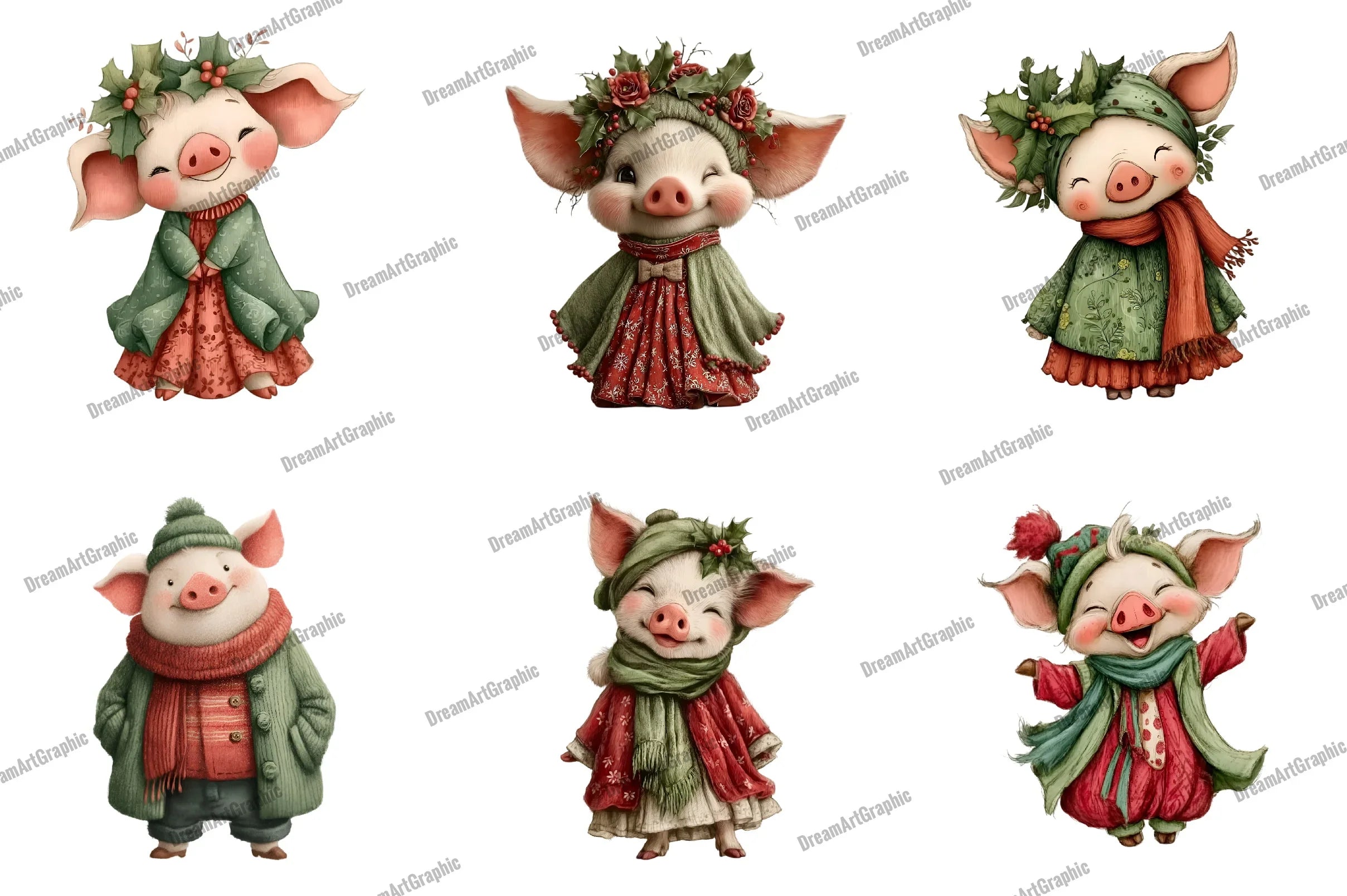 Cute Christmas Piglet Clipart Bundle - CraftNest - Digital Crafting and Art