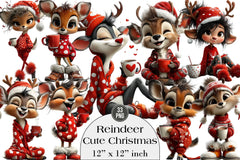 Cute Christmas Reindeer Clipart Bundle - CraftNest - Digital Crafting and Art