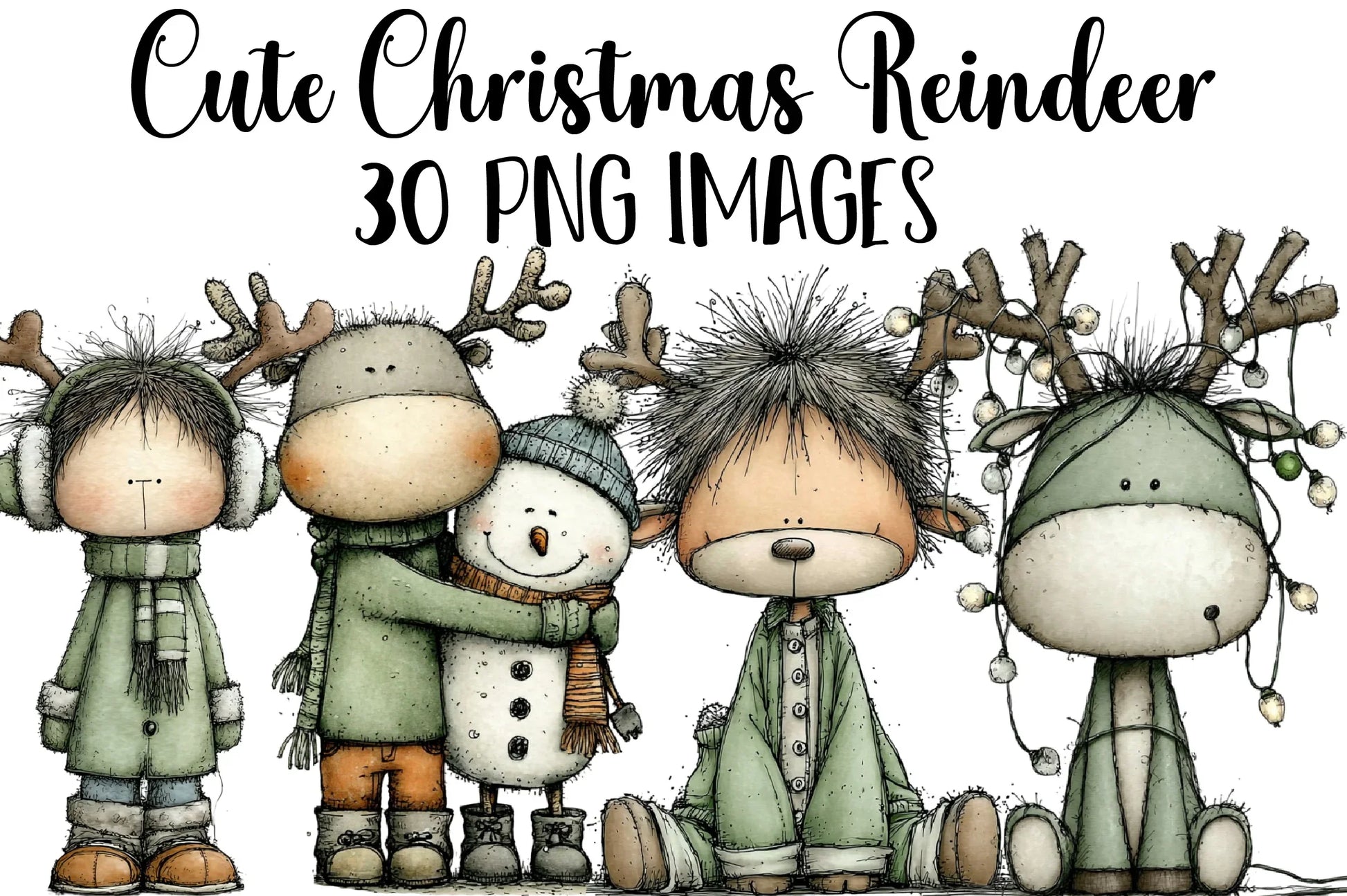 Cute Christmas Reindeer Clipart Bundle - CraftNest - Digital Crafting and Art