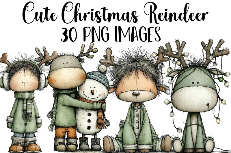 Cute Christmas Reindeer Clipart Bundle - CraftNest - Digital Crafting and Art