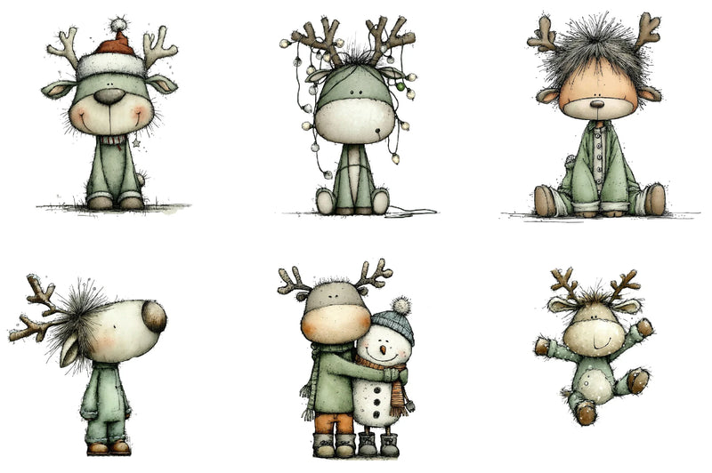 Cute Christmas Reindeer Clipart Bundle - CraftNest - Digital Crafting and Art