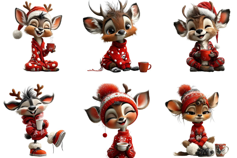 Cute Christmas Reindeer Clipart Bundle - CraftNest - Digital Crafting and Art
