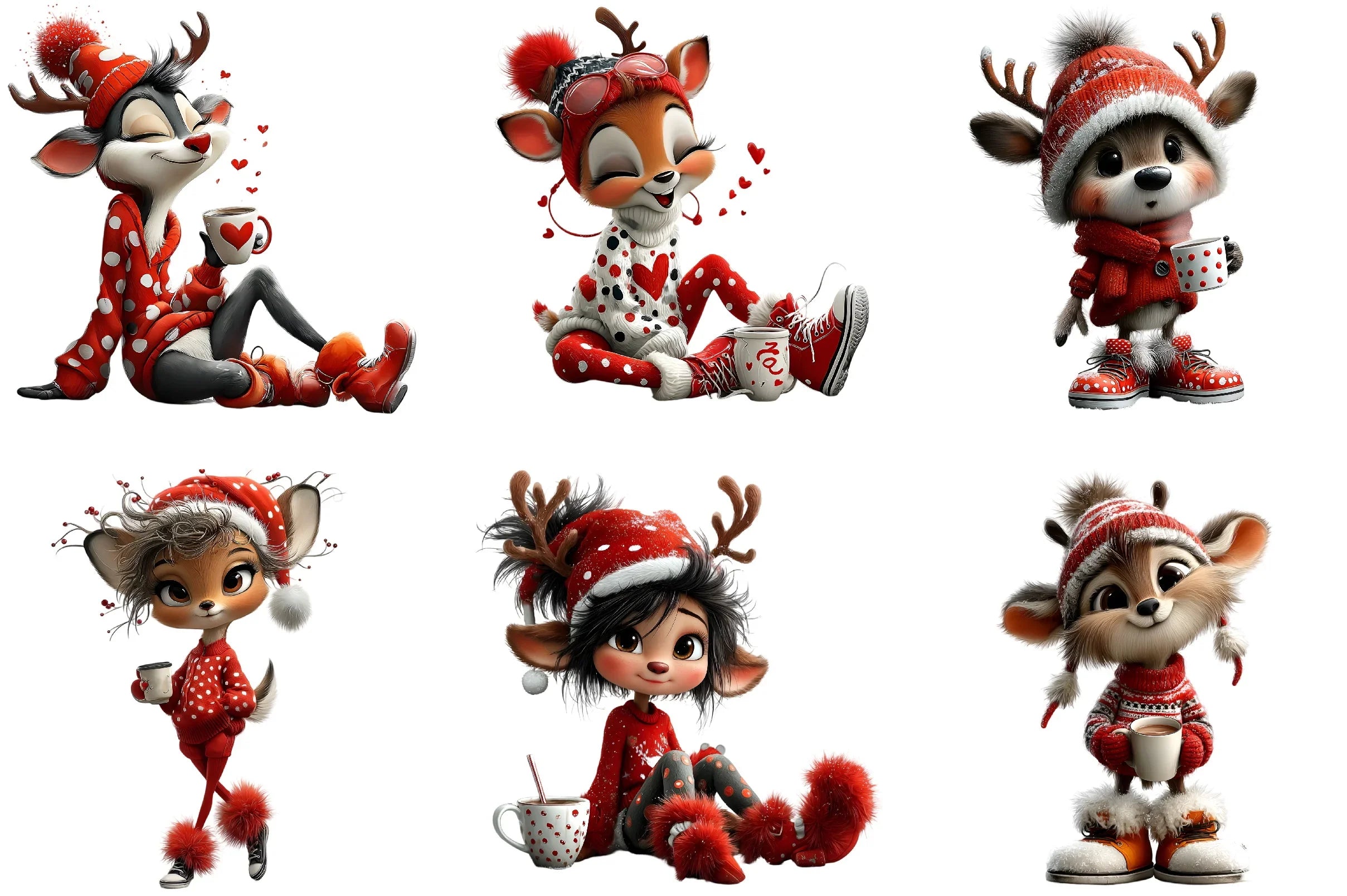 Cute Christmas Reindeer Clipart Bundle - CraftNest - Digital Crafting and Art