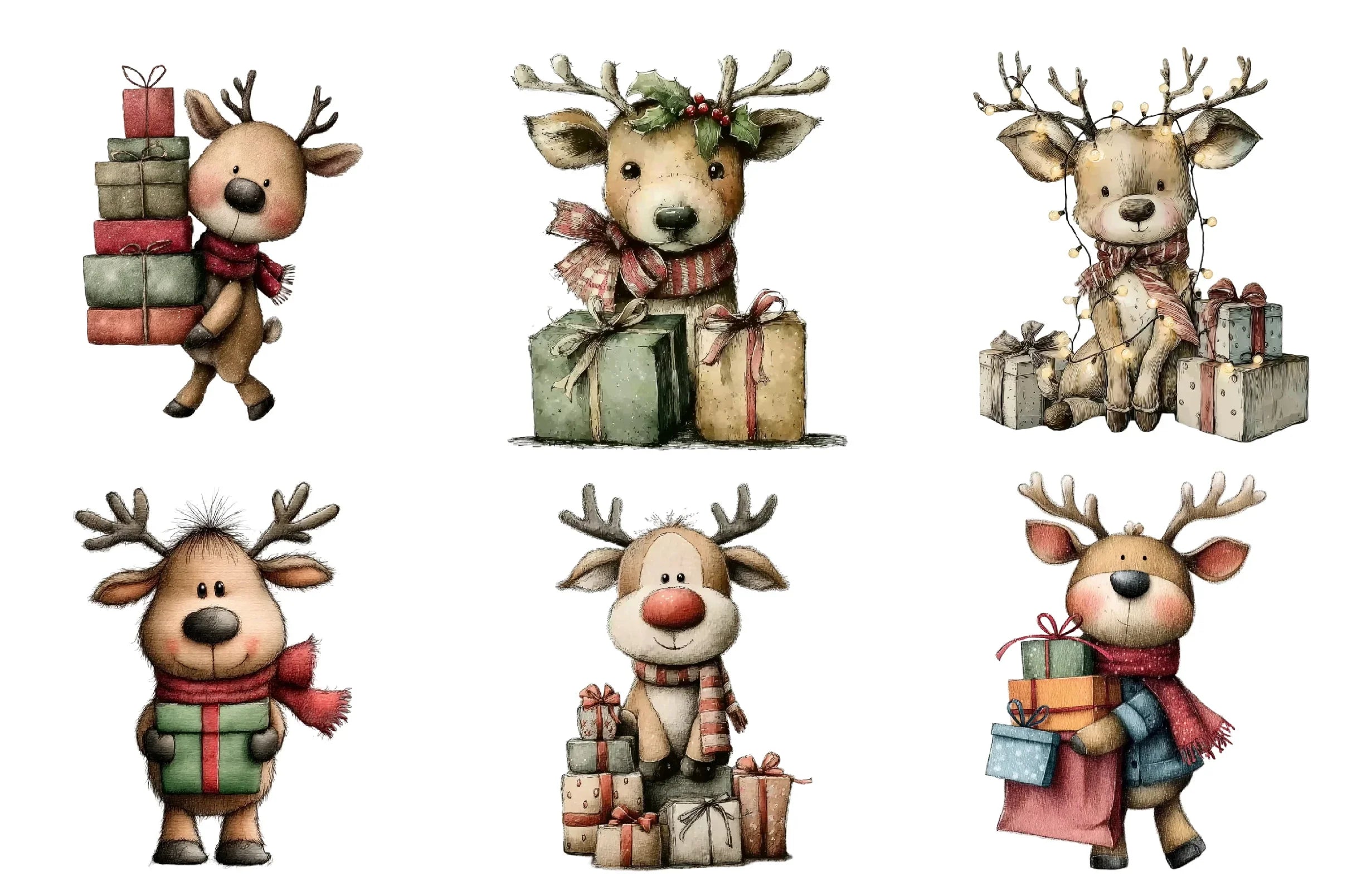 Cute Christmas Reindeer Gift Box Clipart Bundle - CraftNest - Digital Crafting and Art