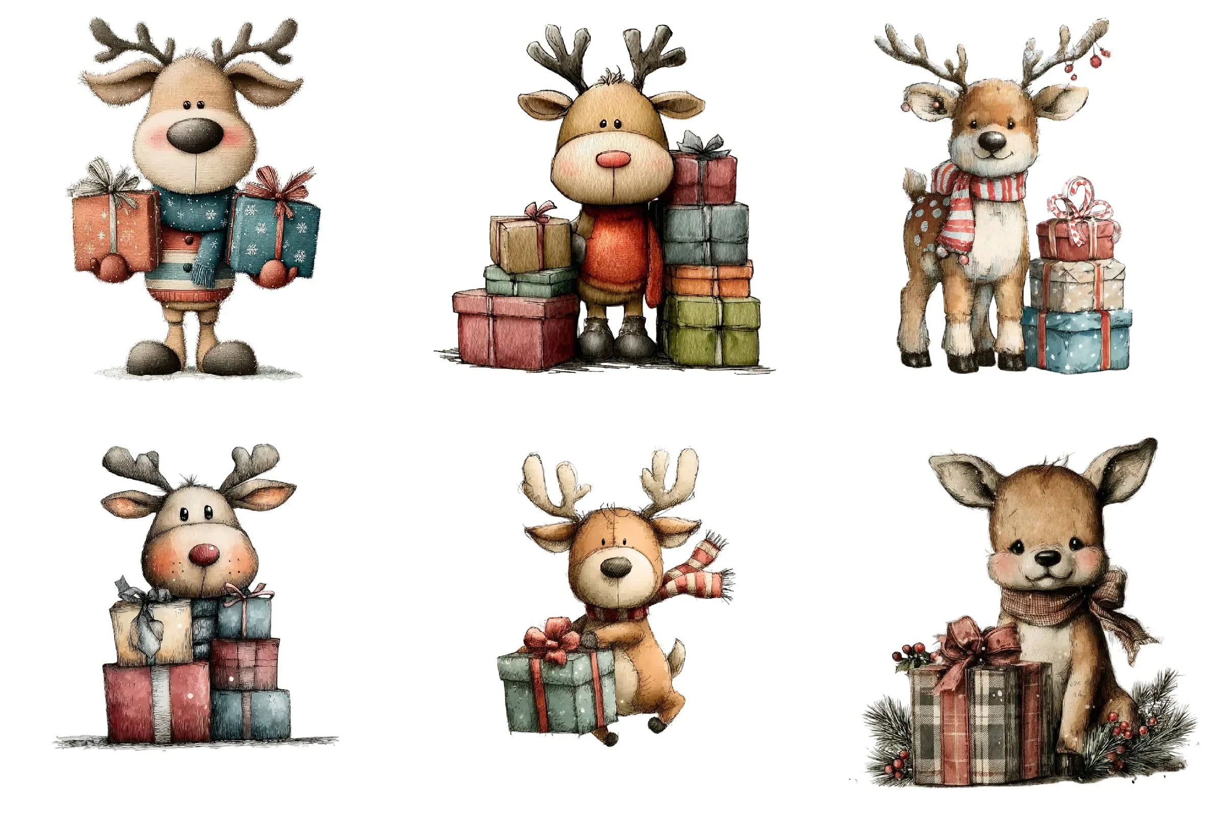 Cute Christmas Reindeer Gift Box Clipart Bundle - CraftNest - Digital Crafting and Art