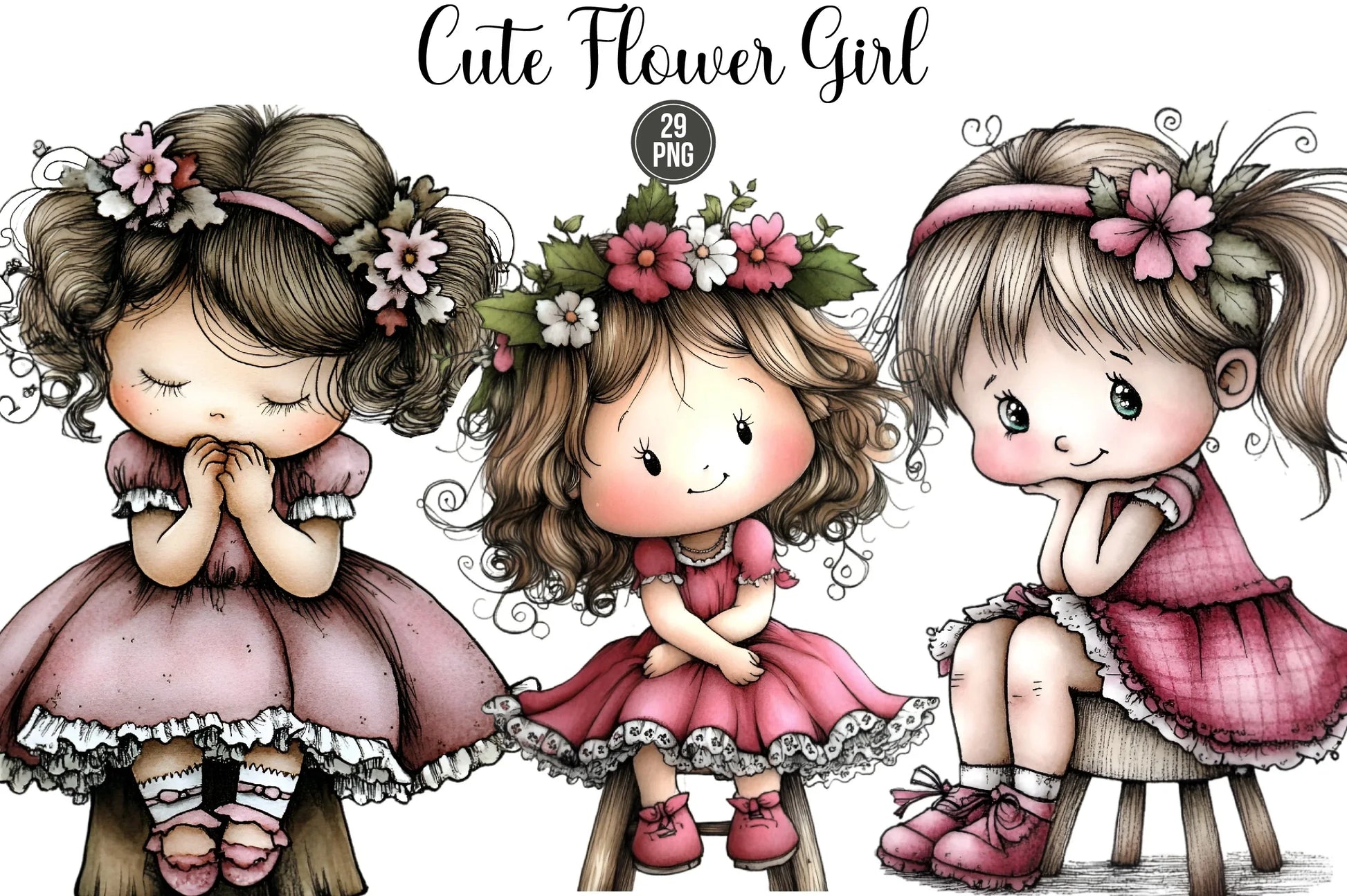 Cute Flower Girl Clipart Bundle - CraftNest - Digital Crafting and Art