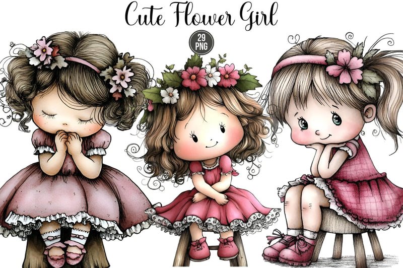 Cute Flower Girl Clipart Bundle - CraftNest - Digital Crafting and Art