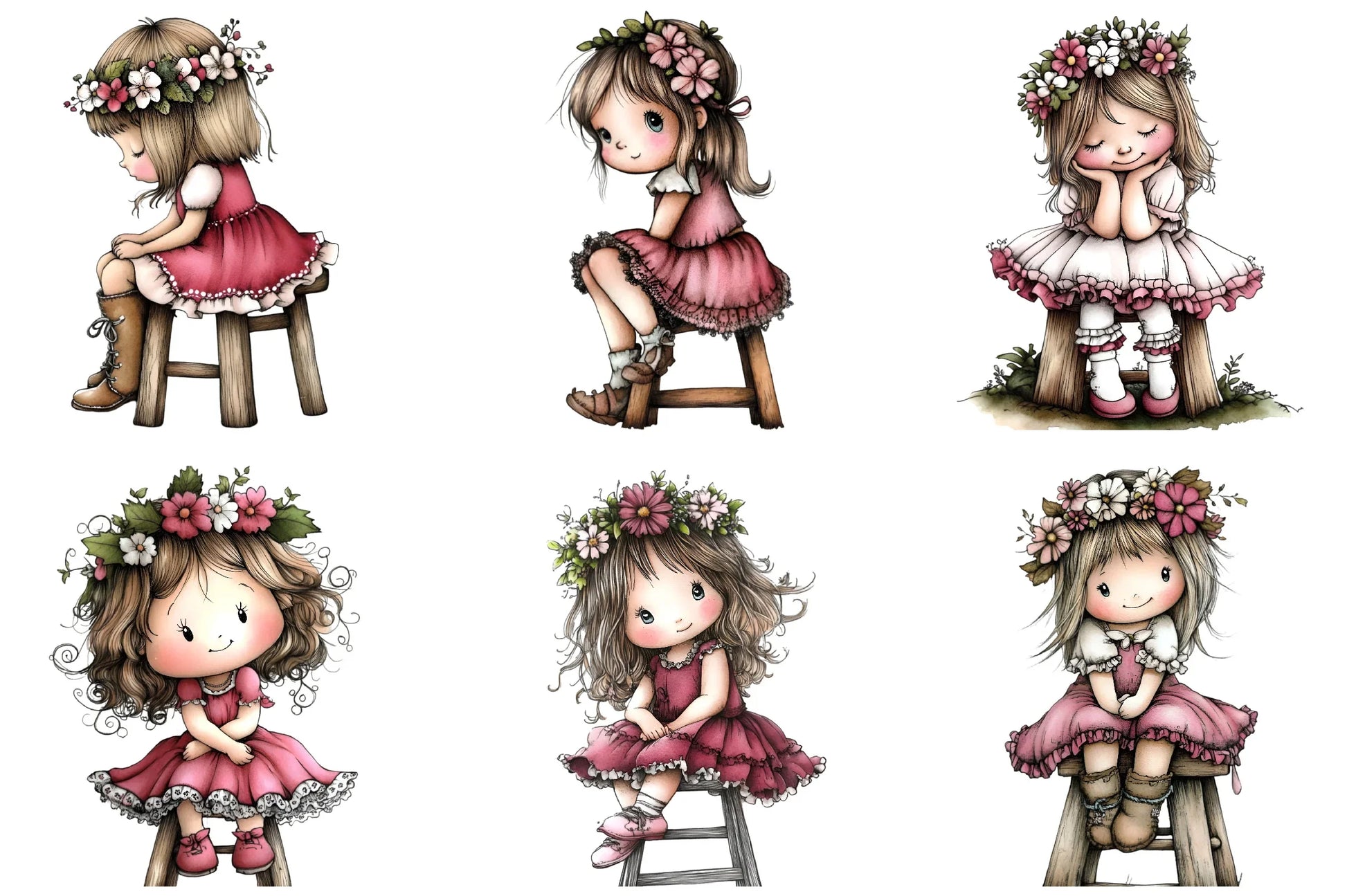 Cute Flower Girl Clipart Bundle - CraftNest - Digital Crafting and Art