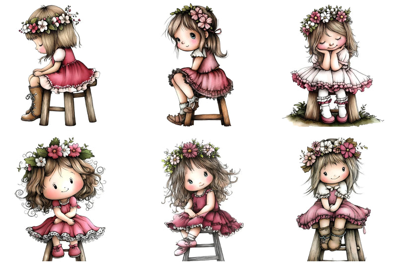 Cute Flower Girl Clipart Bundle - CraftNest - Digital Crafting and Art