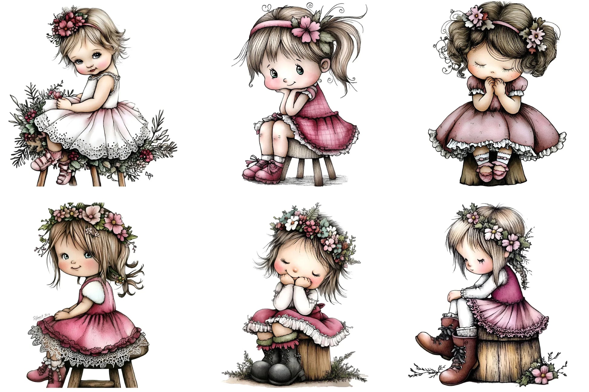 Cute Flower Girl Clipart Bundle - CraftNest - Digital Crafting and Art