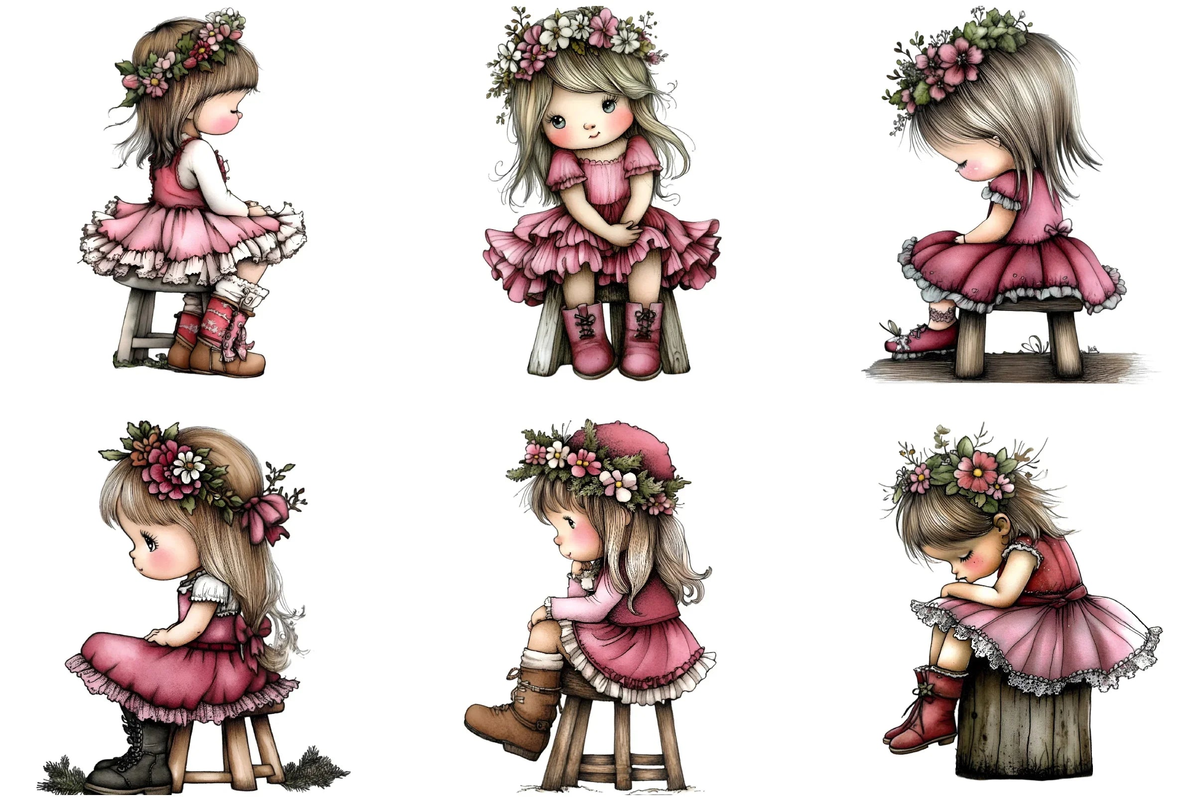 Cute Flower Girl Clipart Bundle - CraftNest - Digital Crafting and Art