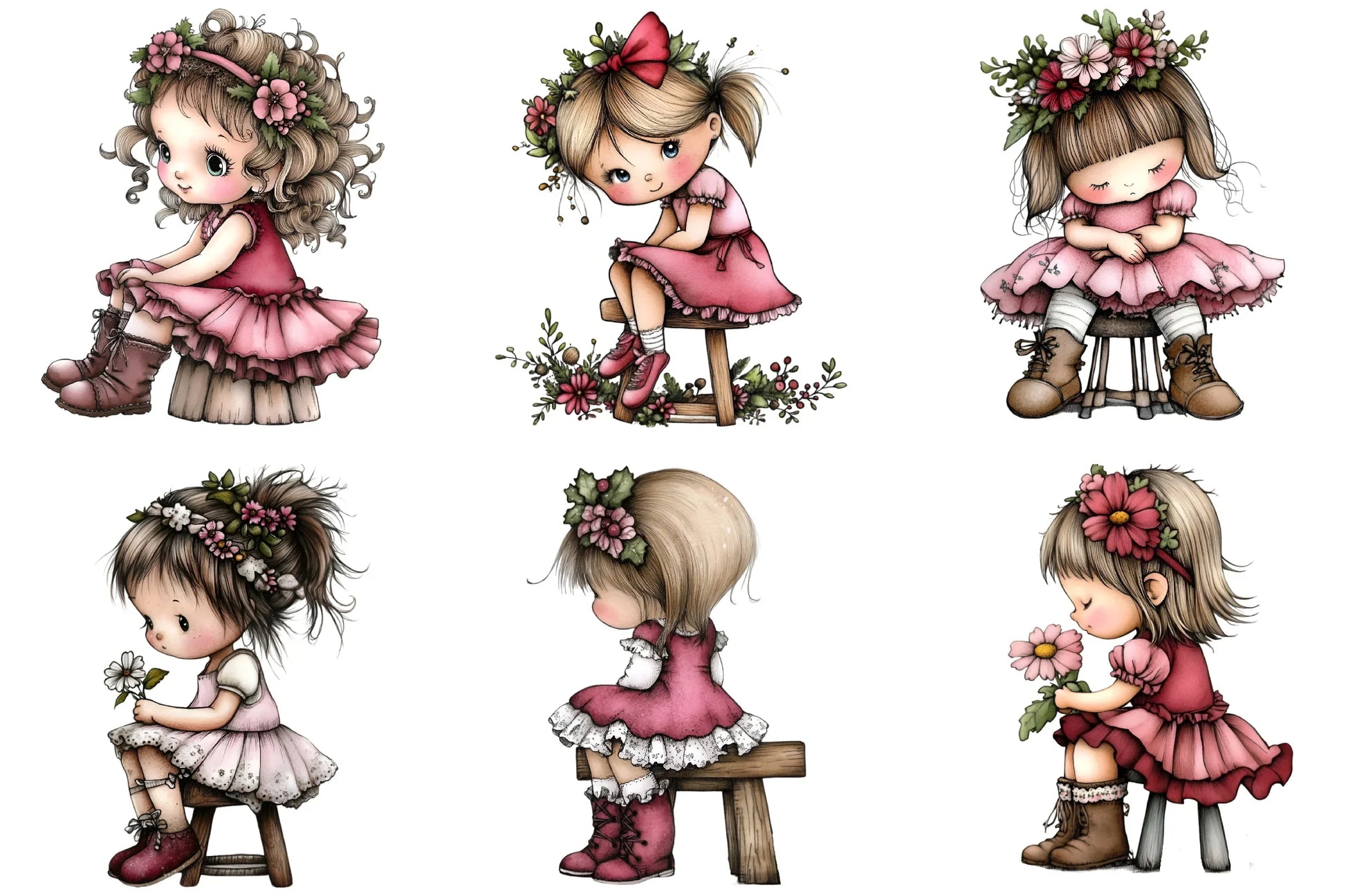 Cute Flower Girl Clipart Bundle - CraftNest - Digital Crafting and Art
