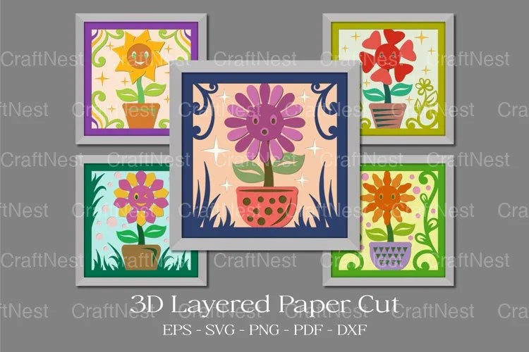Cute 3D Layered Flowers Paper Cut Bundle - Clipart Collection - CraftNest - Digital Crafting and Art