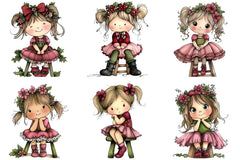 Cute Girl Sitting on Stool Clipart Bundle - CraftNest - Digital Crafting and Art
