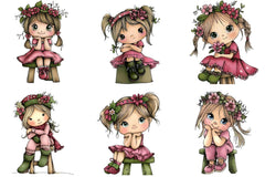 Cute Girl Sitting on Stool Clipart Bundle - CraftNest - Digital Crafting and Art
