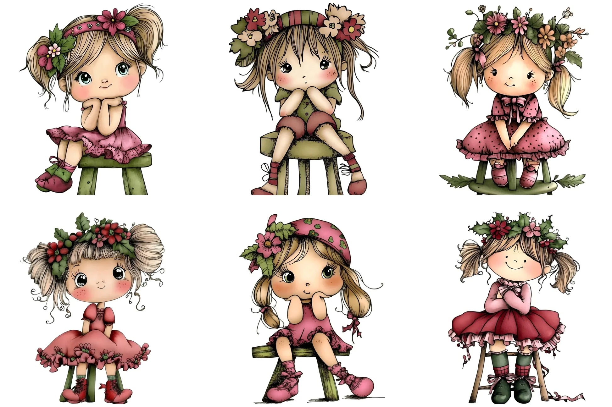 Cute Girl Sitting on Stool Clipart Bundle - CraftNest - Digital Crafting and Art