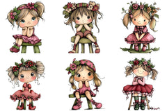 Cute Girl Sitting on Stool Clipart Bundle - CraftNest - Digital Crafting and Art