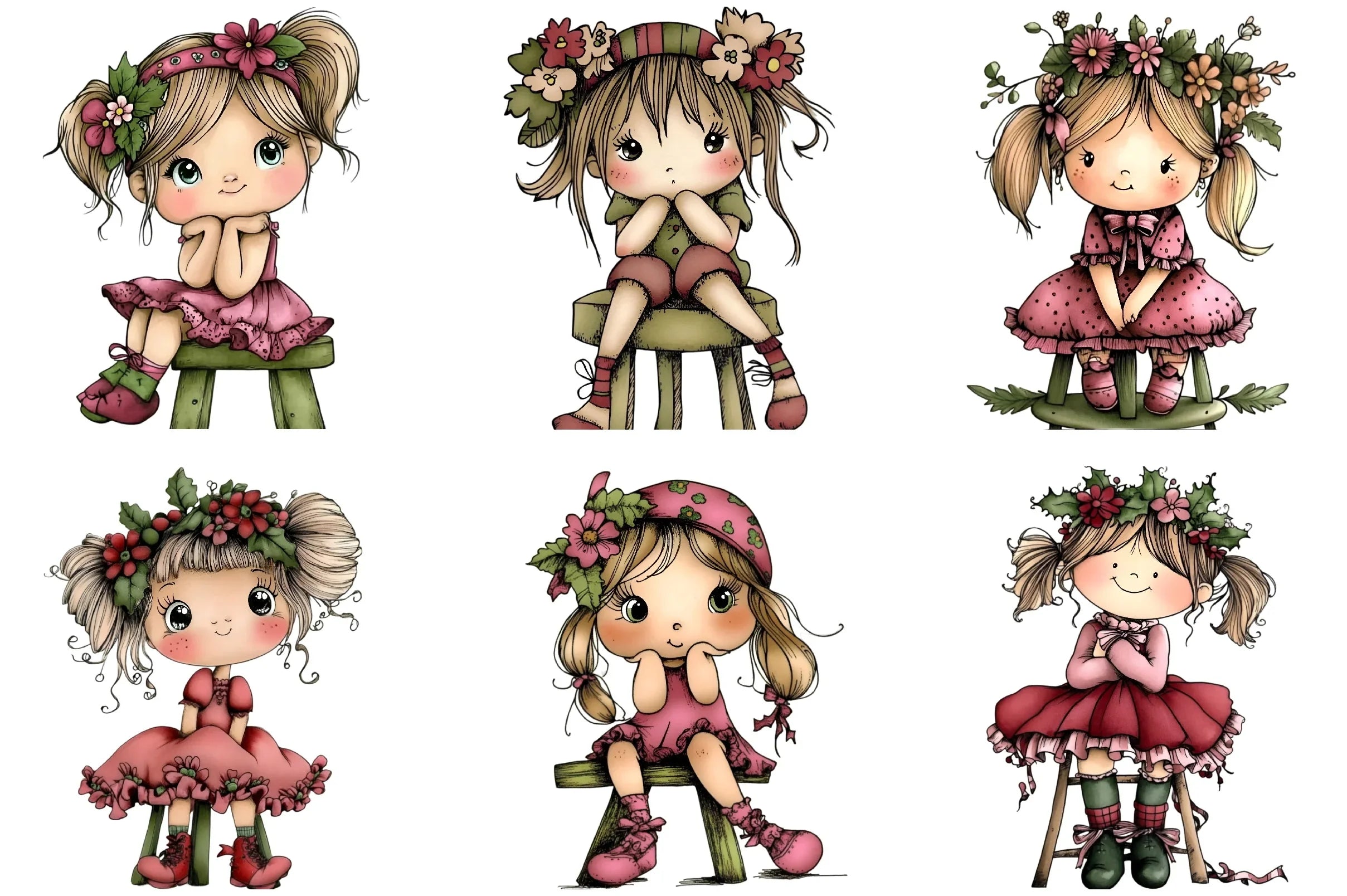 Cute Girl Sitting on Stool Clipart Bundle - CraftNest - Digital Crafting and Art