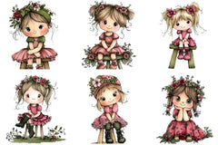Cute Girl Sitting on Stool Clipart Bundle - CraftNest - Digital Crafting and Art
