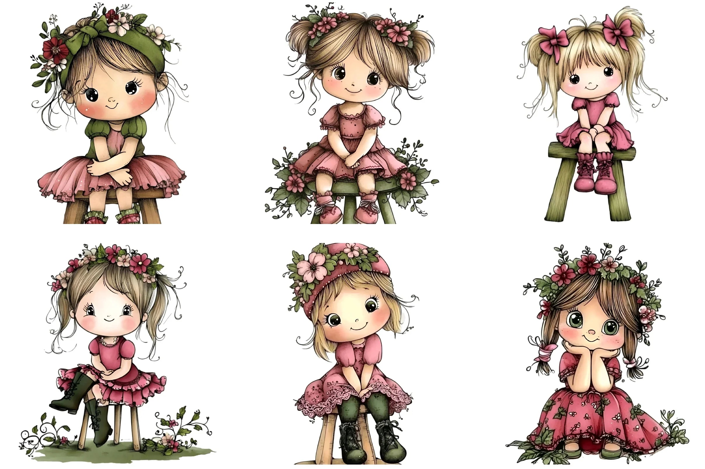 Cute Girl Sitting on Stool Clipart Bundle - CraftNest - Digital Crafting and Art