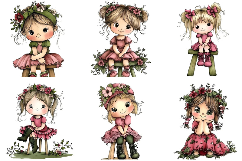 Cute Girl Sitting on Stool Clipart Bundle - CraftNest - Digital Crafting and Art