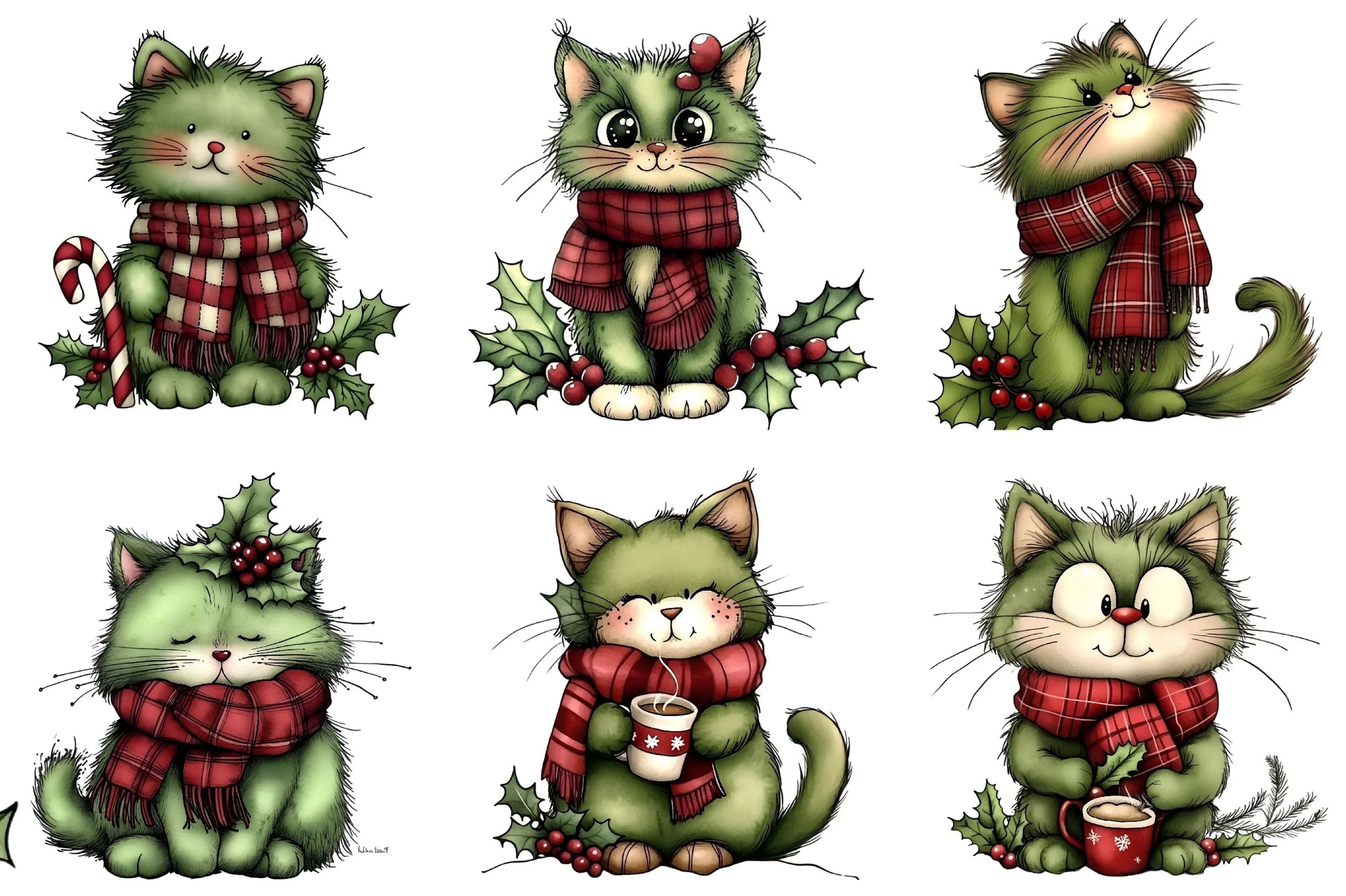 Cute Green Cat Christmas Clipart Bundle - CraftNest - Digital Crafting and Art