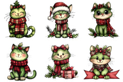 Cute Green Cat Christmas Clipart Bundle - CraftNest - Digital Crafting and Art