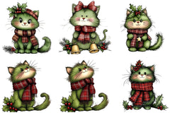 Cute Green Cat Christmas Clipart Bundle - CraftNest - Digital Crafting and Art