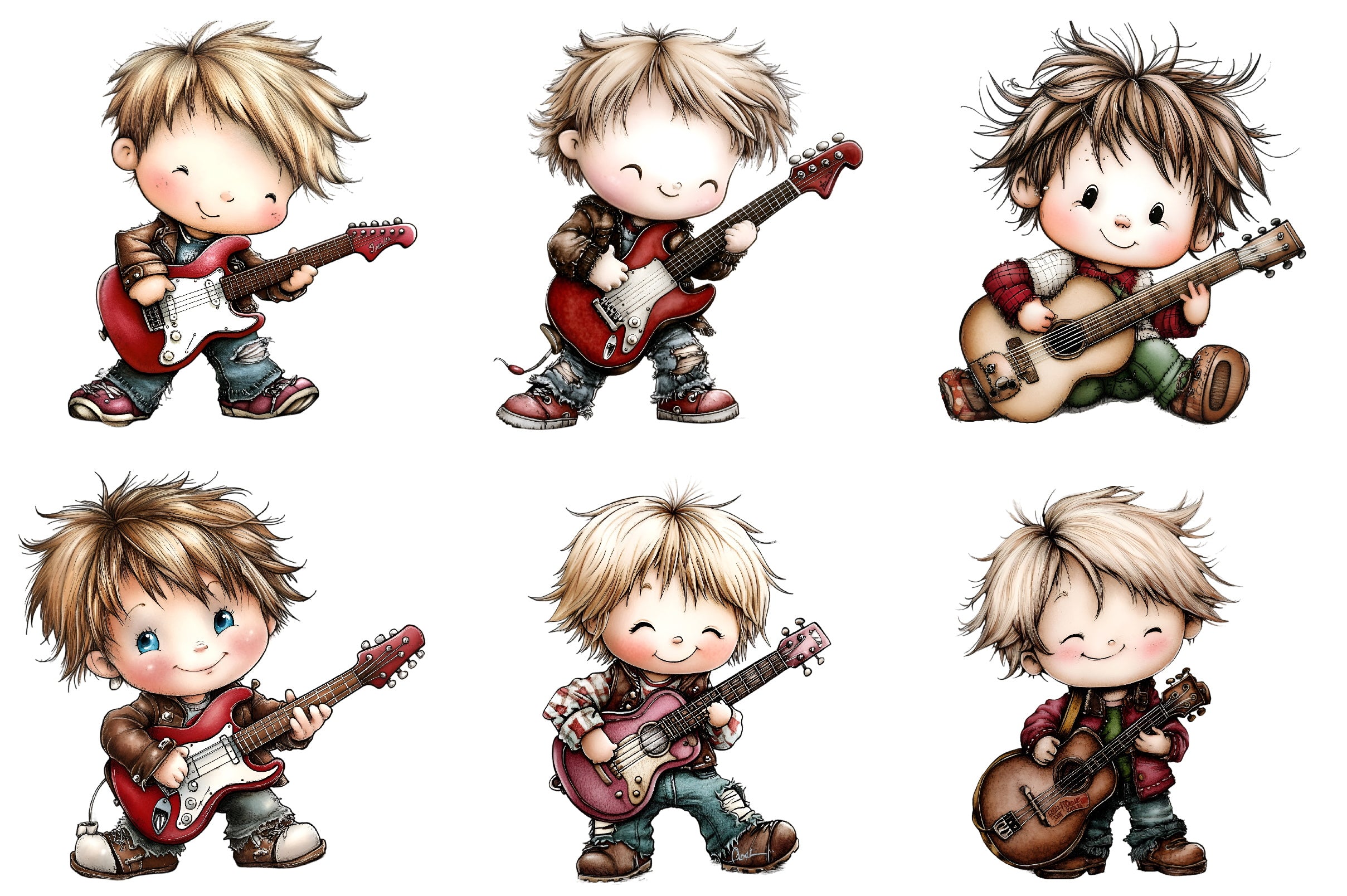 Cute Guitar Boy Clipart Bundle