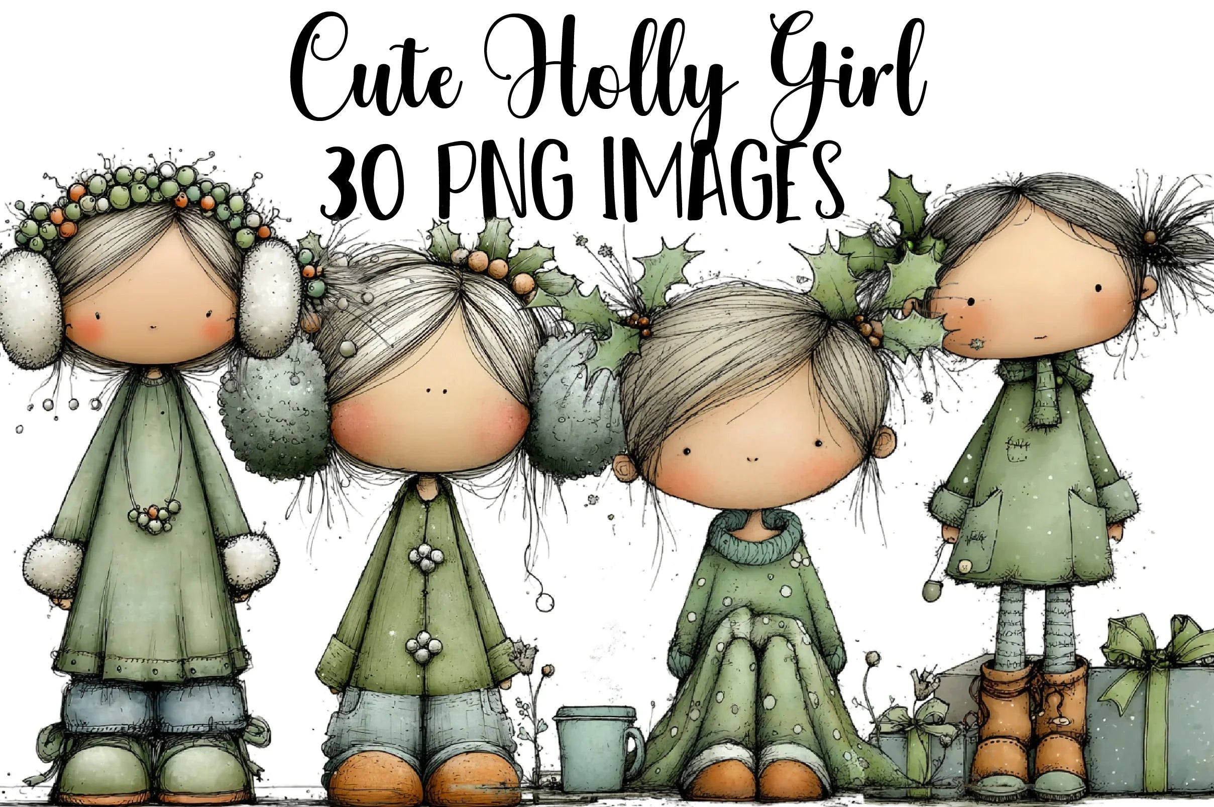 Cute Holly Girl Clipart Bundle - CraftNest - Digital Crafting and Art