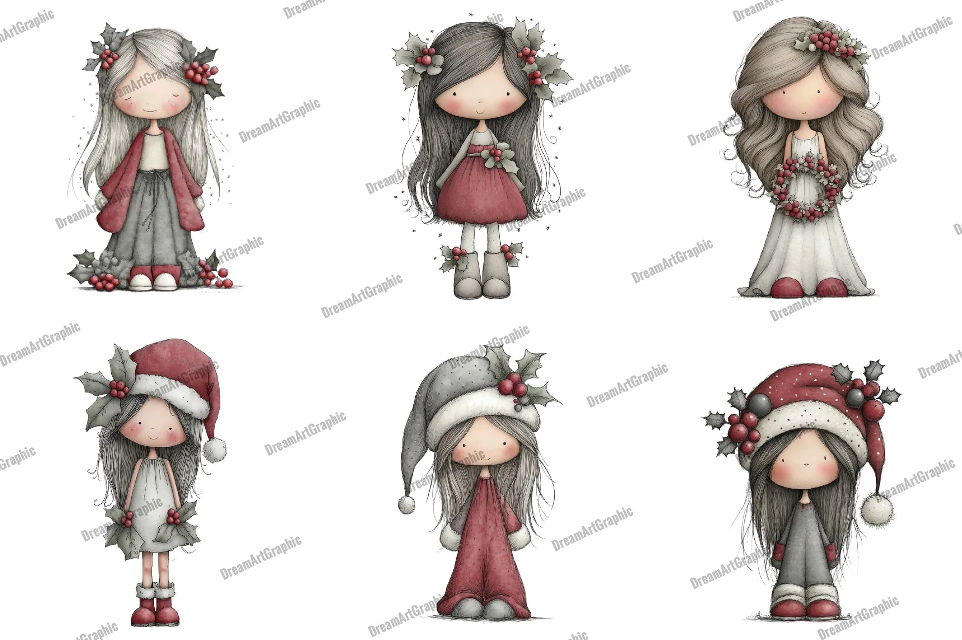 Cute Holly Girl Clipart Bundle - CraftNest - Digital Crafting and Art