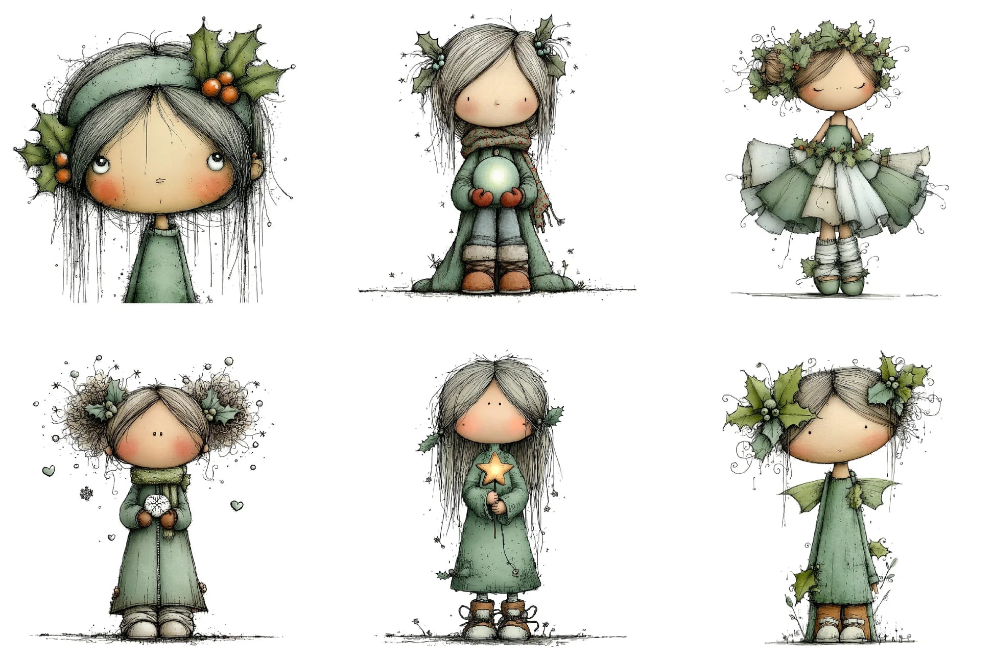 Cute Holly Girl Clipart Bundle - CraftNest - Digital Crafting and Art