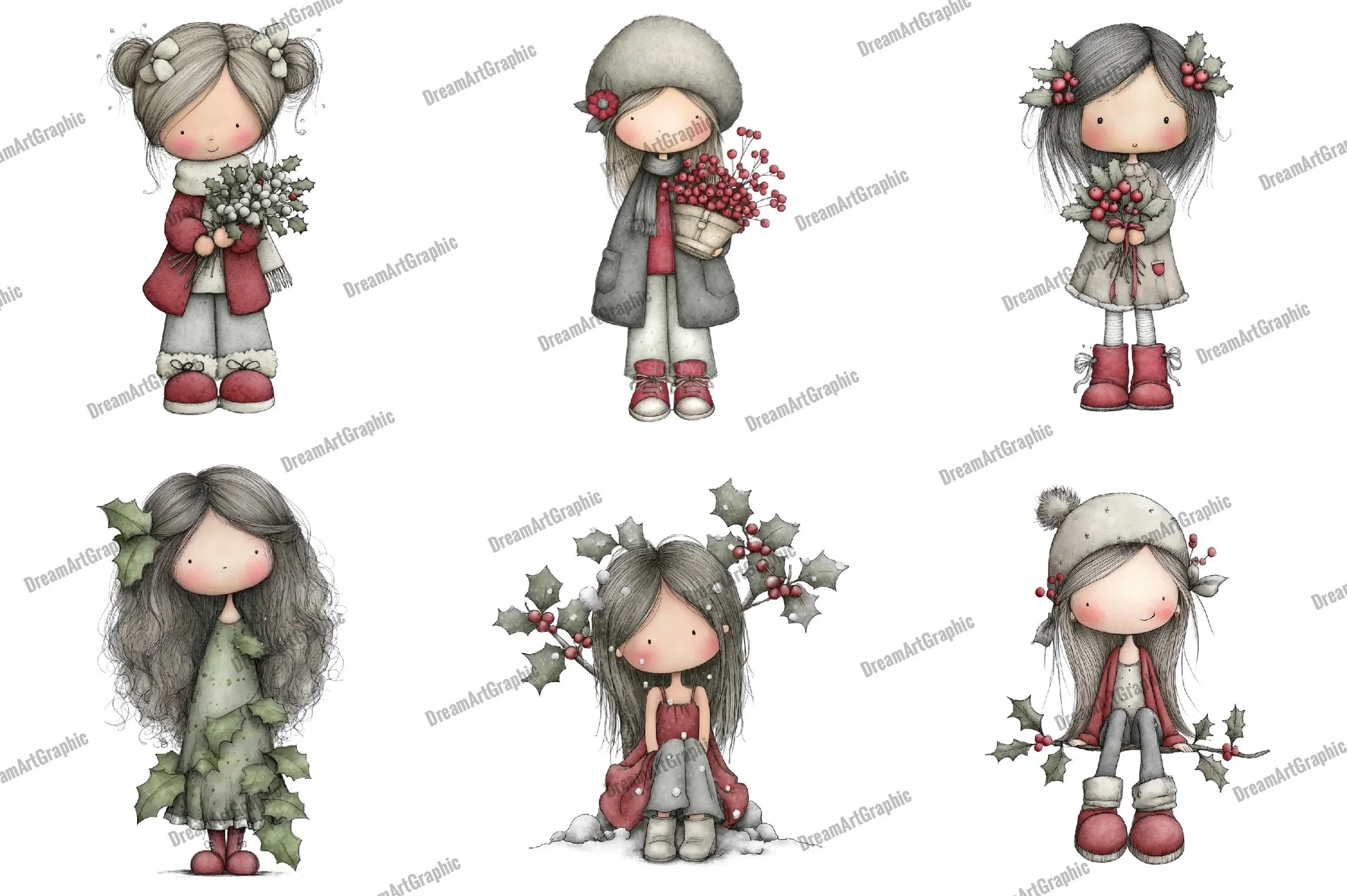 Cute Holly Girl Clipart Bundle - CraftNest - Digital Crafting and Art
