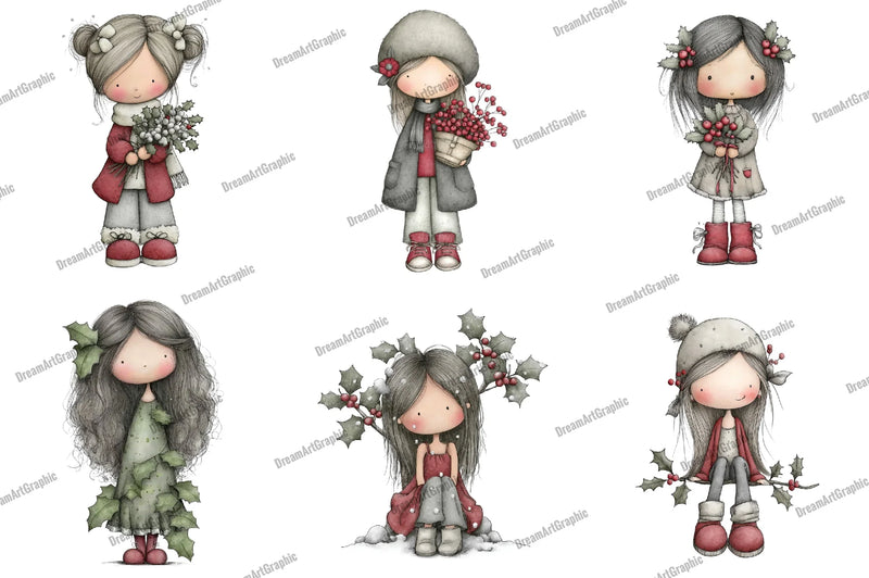 Cute Holly Girl Clipart Bundle - CraftNest - Digital Crafting and Art