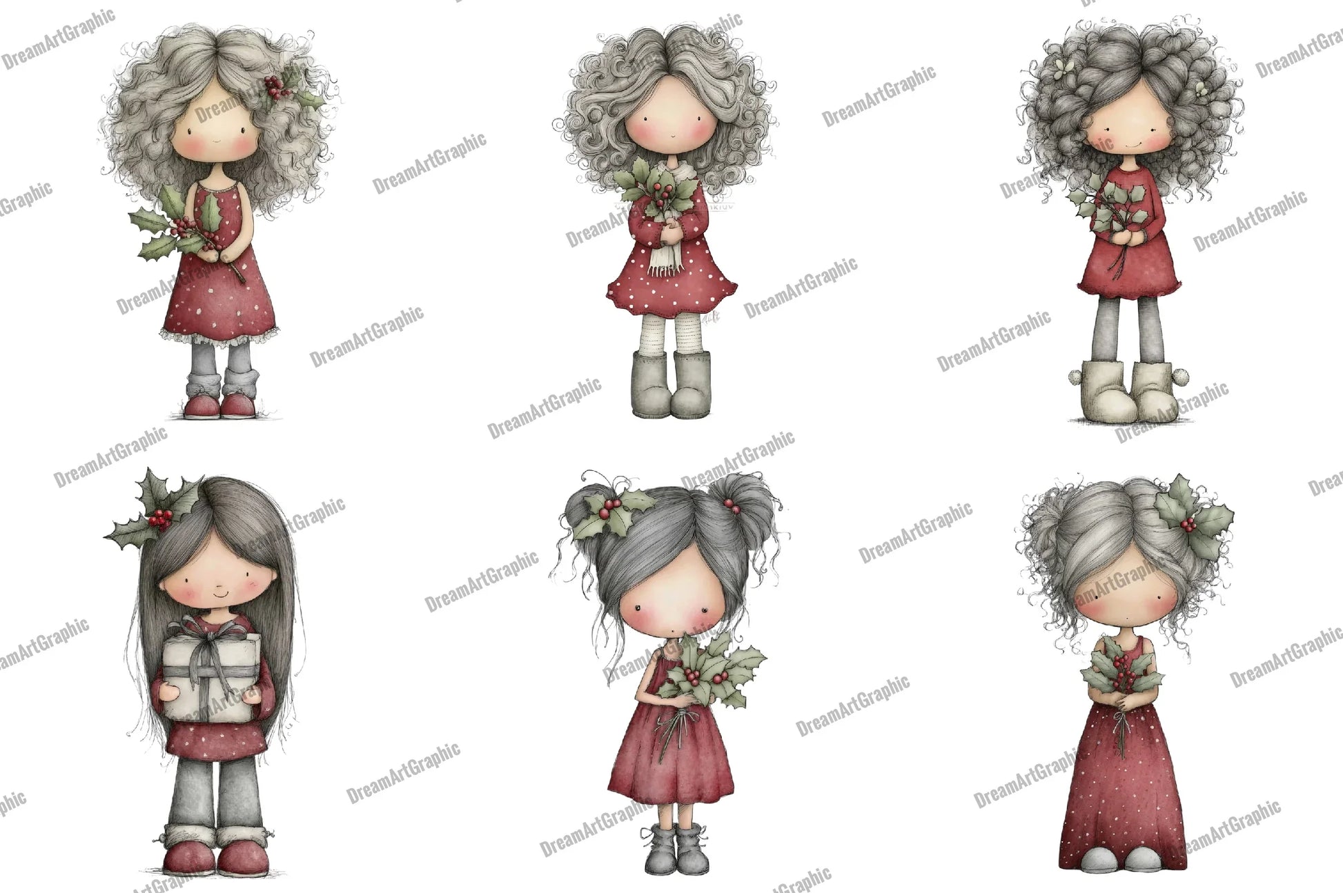 Cute Holly Girl Clipart Bundle - CraftNest - Digital Crafting and Art