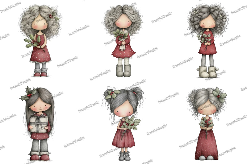 Cute Holly Girl Clipart Bundle - CraftNest - Digital Crafting and Art