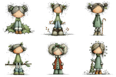 Cute Holly Girl Clipart Bundle - CraftNest - Digital Crafting and Art