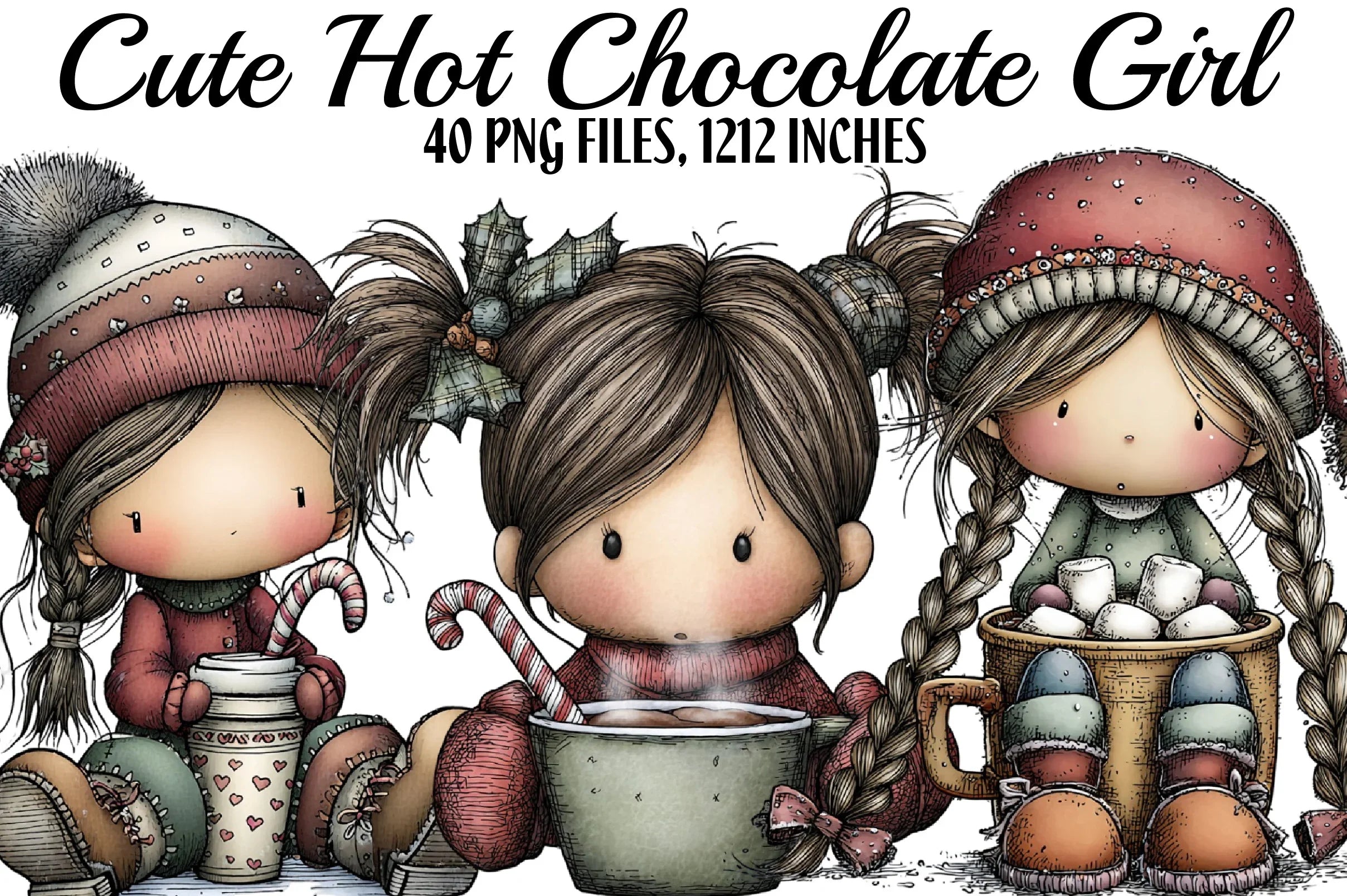 Cute Hot Chocolate Girl Clipart Bundle - CraftNest - Digital Crafting and Art
