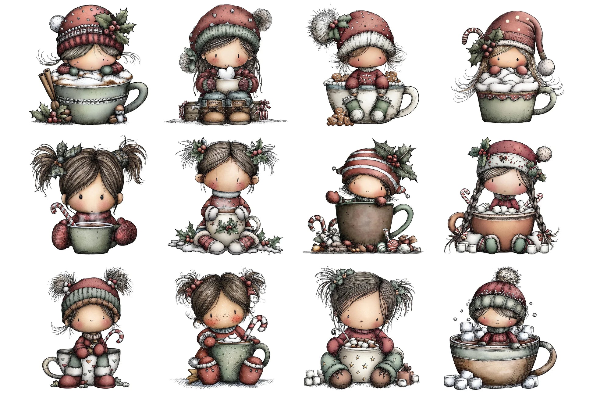 Cute Hot Chocolate Girl Clipart Bundle - CraftNest - Digital Crafting and Art