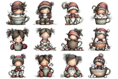 Cute Hot Chocolate Girl Clipart Bundle - CraftNest - Digital Crafting and Art