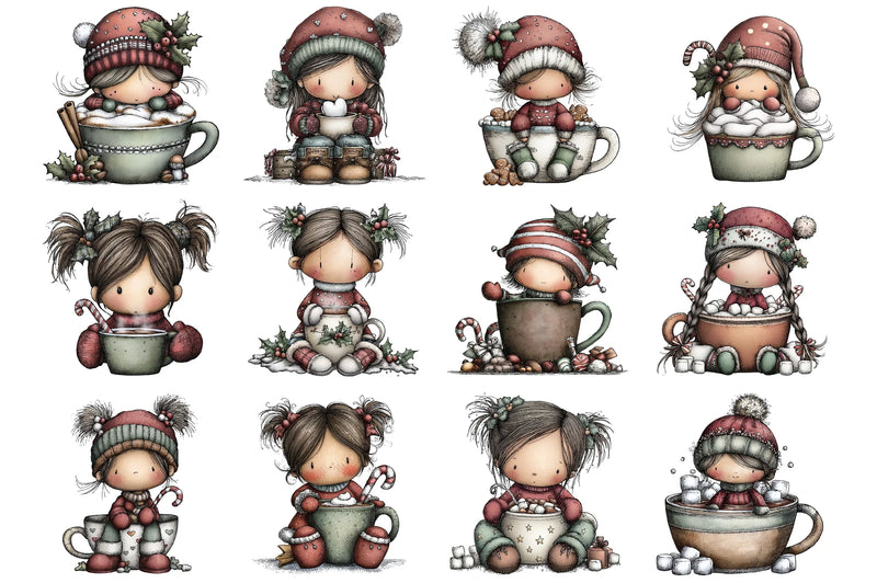 Cute Hot Chocolate Girl Clipart Bundle - CraftNest - Digital Crafting and Art