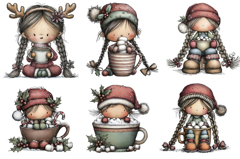 Cute Hot Chocolate Girl Clipart Bundle - CraftNest - Digital Crafting and Art