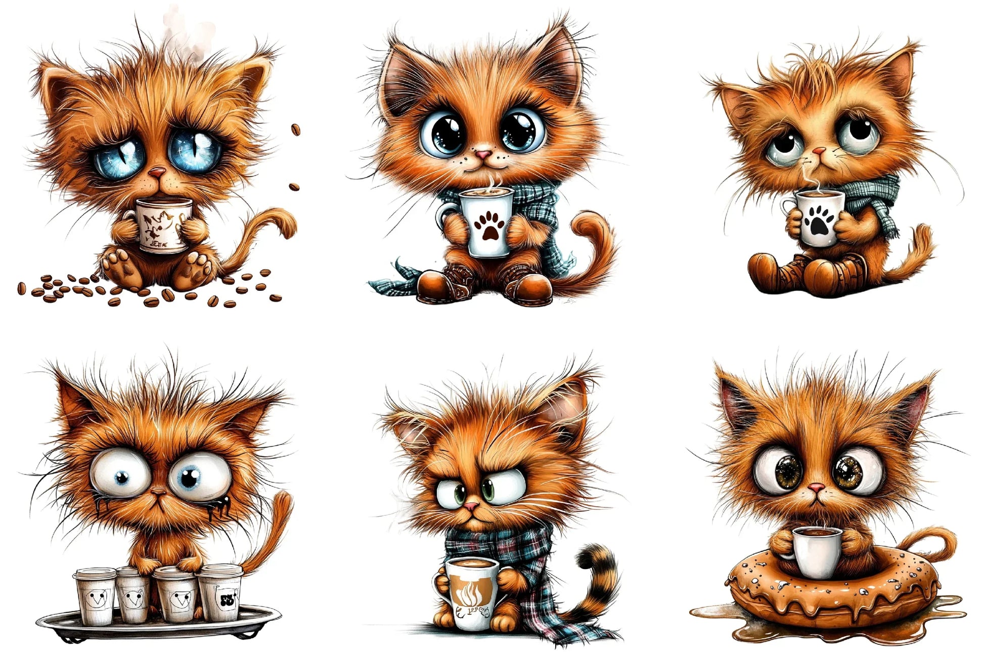 Cute Kitten Drinking Coffee Clipart Bundle - CraftNest - Digital Crafting and Art