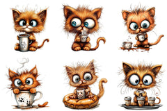 Cute Kitten Drinking Coffee Clipart Bundle - CraftNest - Digital Crafting and Art