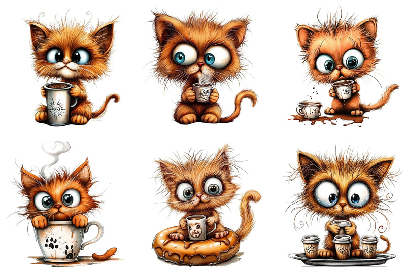 Cute Kitten Drinking Coffee Clipart Bundle - CraftNest - Digital Crafting and Art