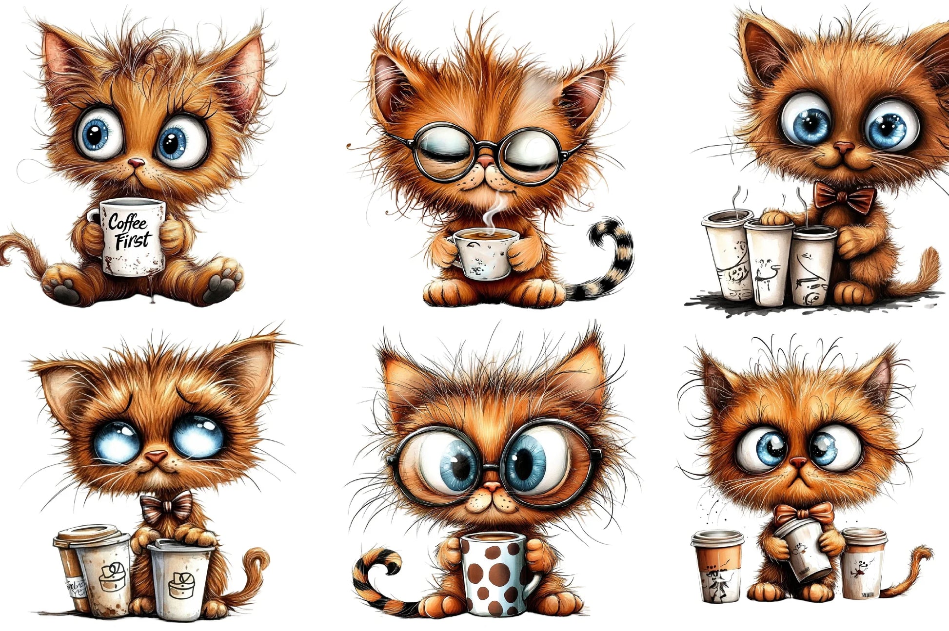 Cute Kitten Drinking Coffee Clipart Bundle - CraftNest - Digital Crafting and Art
