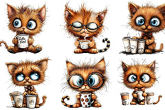 Cute Kitten Drinking Coffee Clipart Bundle - CraftNest - Digital Crafting and Art