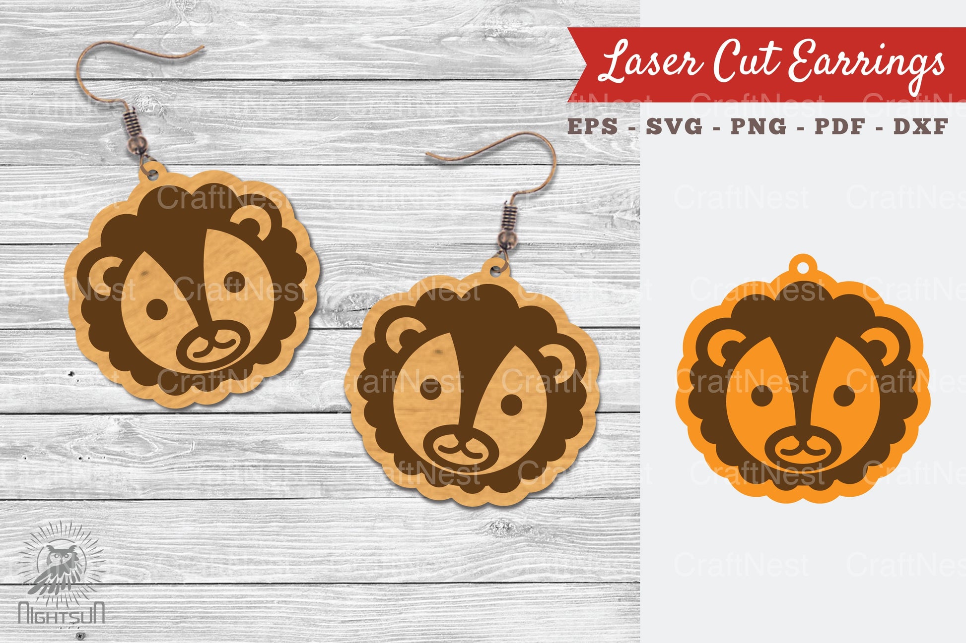 Cute Lion Laser Cut Earrings Design Bundle - CraftNest - Digital Crafting and Art